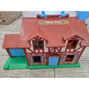Fisher Price Vintage 80'sLittle People Brown Tudor Play Family House furniture
